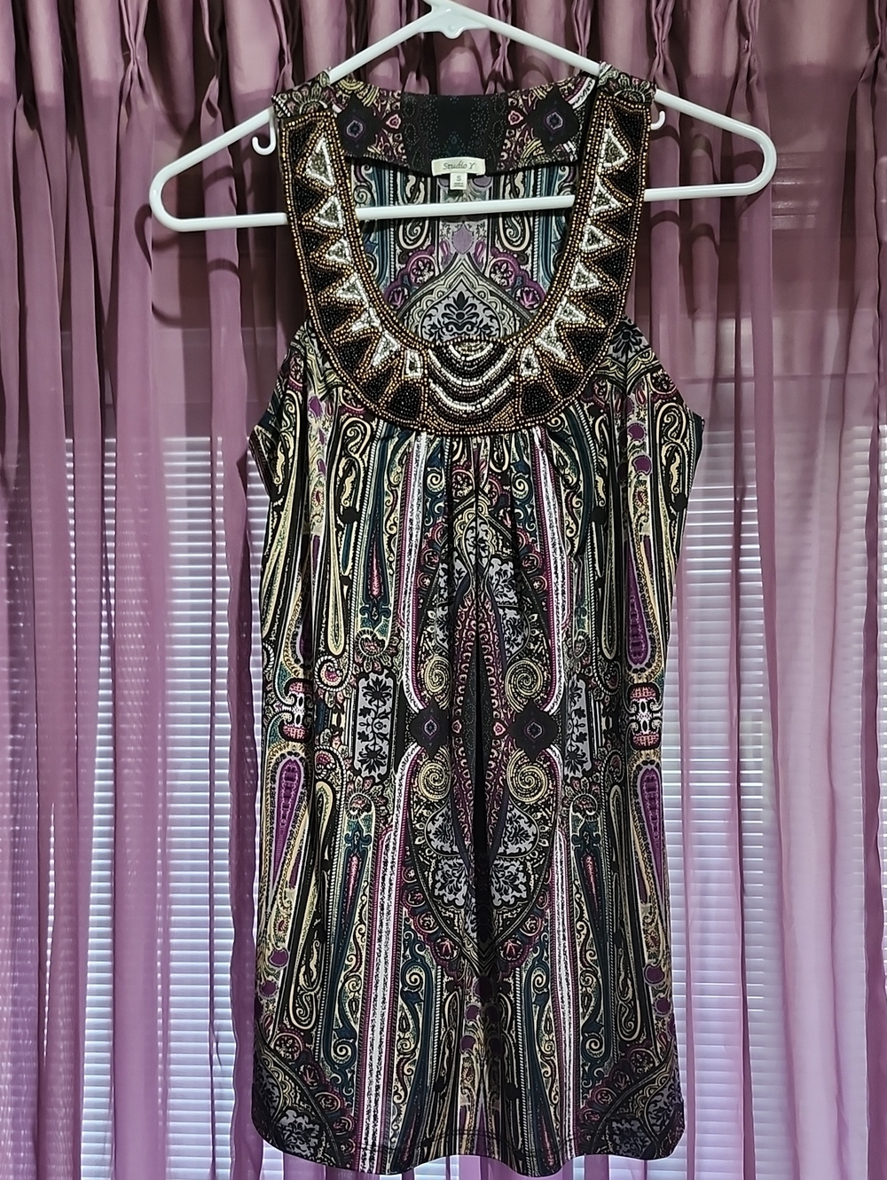 Studio Y Multicolored Beaded Sleeveless Top S